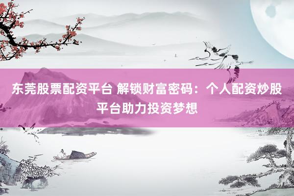 东莞股票配资平台 解锁财富密码：个人配资炒股平台助力投资梦想