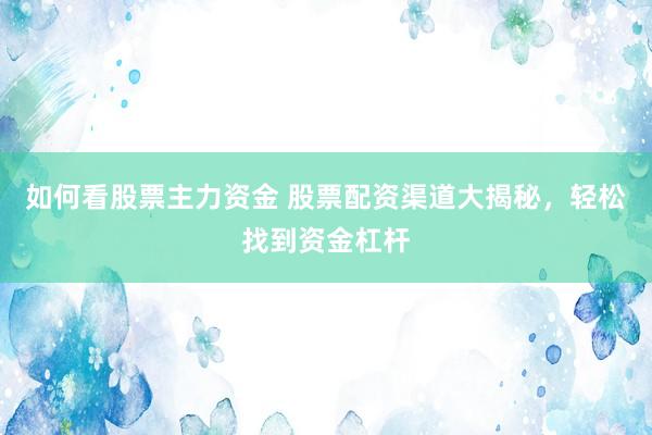 如何看股票主力资金 股票配资渠道大揭秘，轻松找到资金杠杆